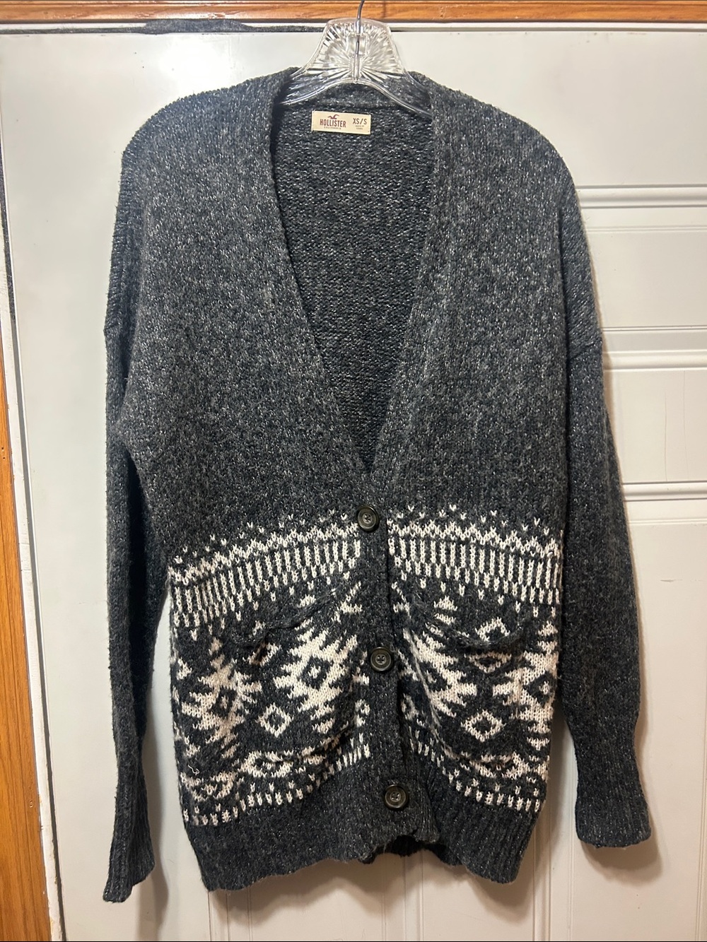 Hollister Dark Gray Fair Isle Button-Front Cardigan‎ XS/S